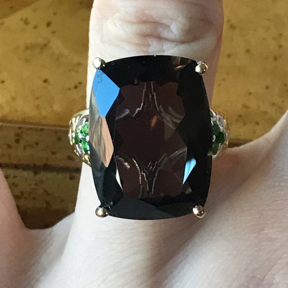 Genuine Smoky Quartz Chrome Diopside Sterling Silver Ring - Picture 1 of 8